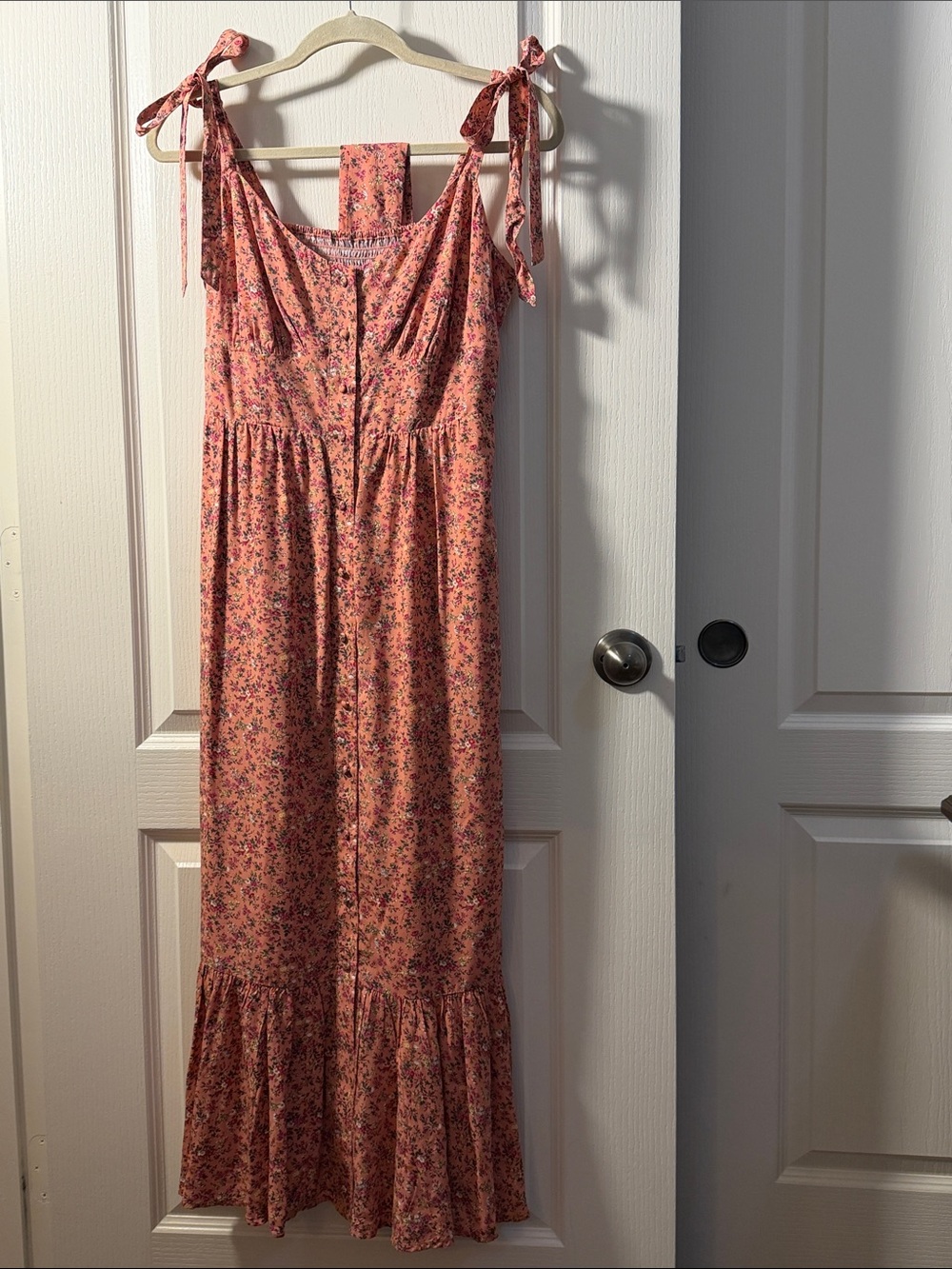 J. Crew Coral Pink Floral Tie-Shoulder Maxi Dress